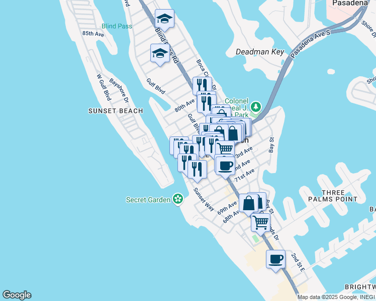 map of restaurants, bars, coffee shops, grocery stores, and more near 517 76th Avenue in St. Pete Beach