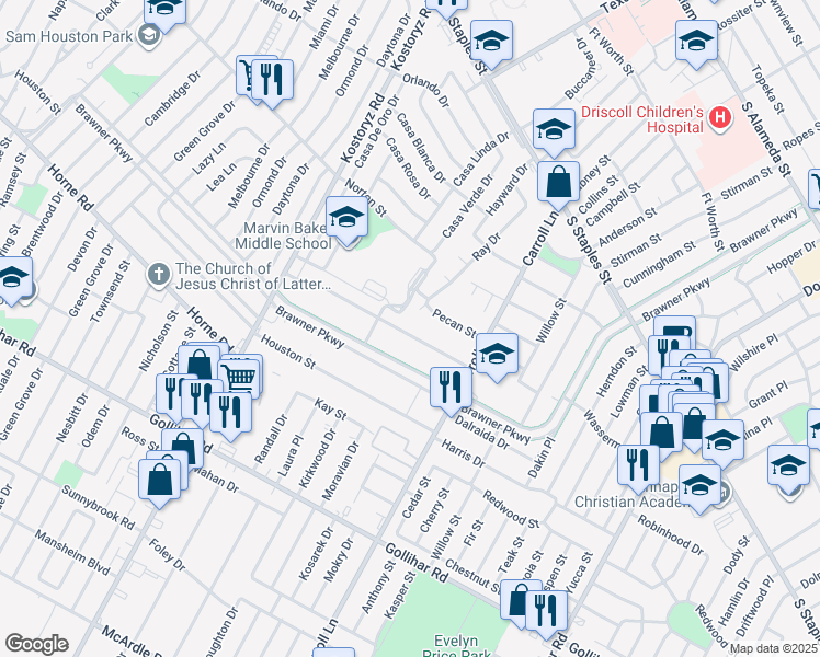 map of restaurants, bars, coffee shops, grocery stores, and more near 1405 Ray Drive in Corpus Christi