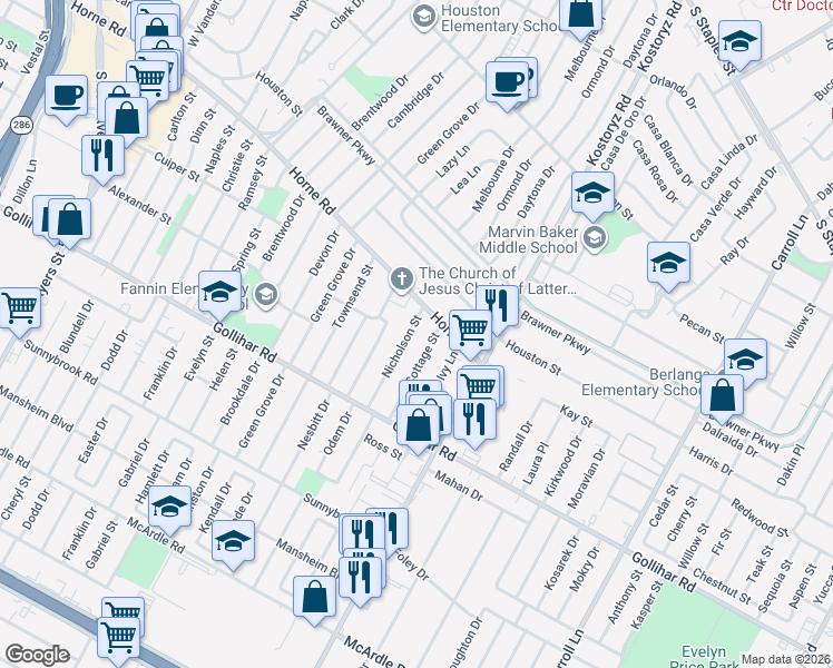 map of restaurants, bars, coffee shops, grocery stores, and more near 4302 Hollywood Terrace in Corpus Christi