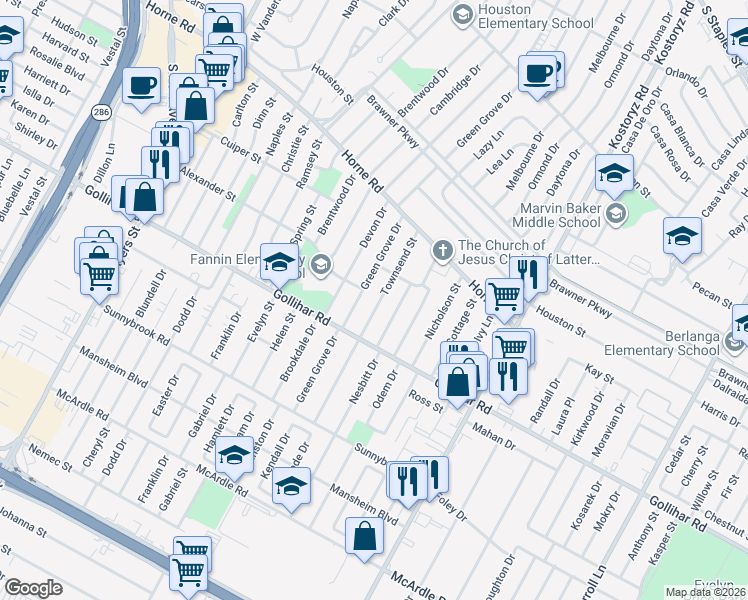 map of restaurants, bars, coffee shops, grocery stores, and more near 4322 Green Grove Drive in Corpus Christi
