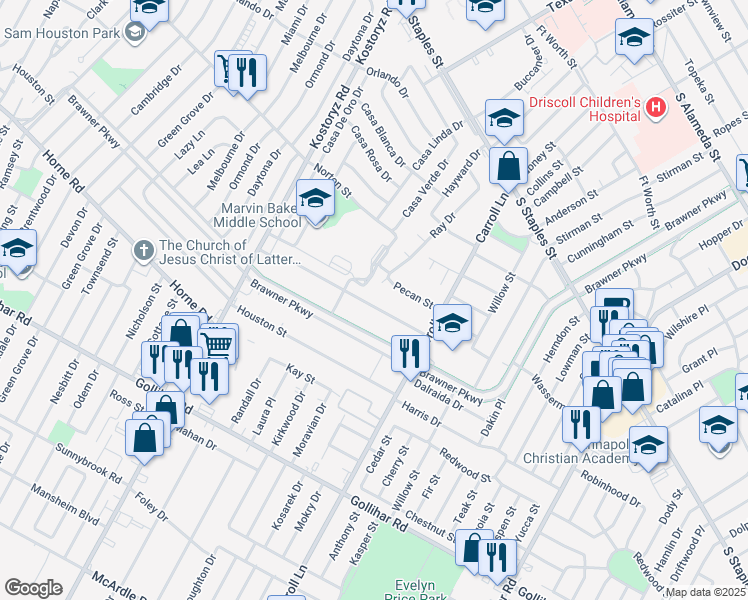 map of restaurants, bars, coffee shops, grocery stores, and more near 1405 Ray Drive in Corpus Christi
