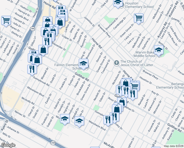 map of restaurants, bars, coffee shops, grocery stores, and more near 4414 Devon Drive in Corpus Christi