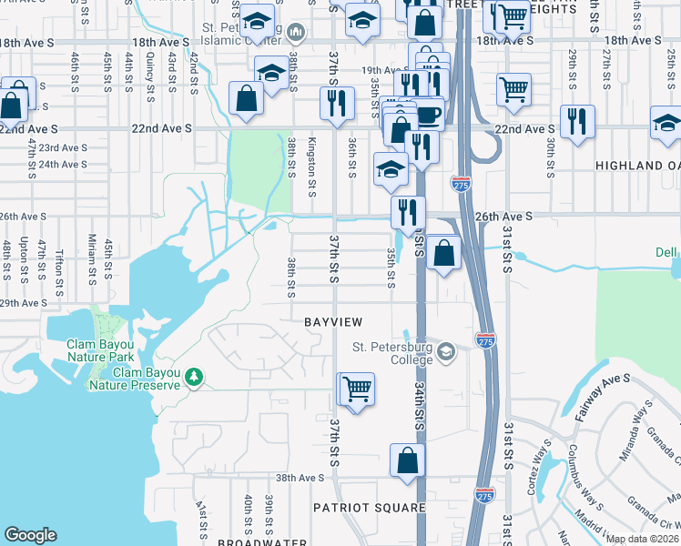 map of restaurants, bars, coffee shops, grocery stores, and more near 3698 28th Avenue South in St. Petersburg