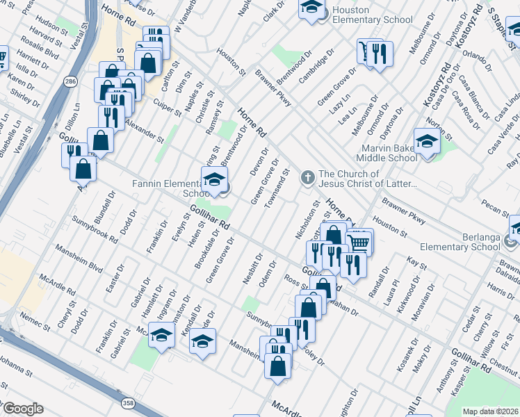 map of restaurants, bars, coffee shops, grocery stores, and more near 4322 Green Grove Drive in Corpus Christi