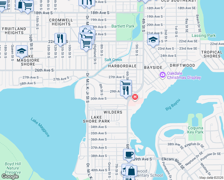 map of restaurants, bars, coffee shops, grocery stores, and more near 725 29th Avenue South in St. Petersburg