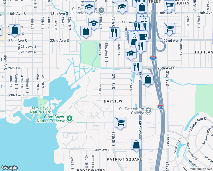 map of restaurants, bars, coffee shops, grocery stores, and more near 3750 28th Avenue South in St. Petersburg