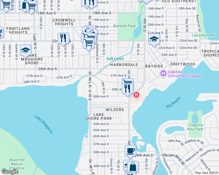 map of restaurants, bars, coffee shops, grocery stores, and more near 775 29th Avenue South in St. Petersburg