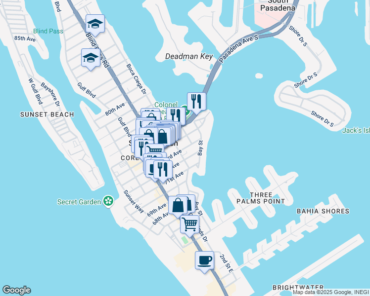 map of restaurants, bars, coffee shops, grocery stores, and more near 220 73rd Avenue in St. Pete Beach