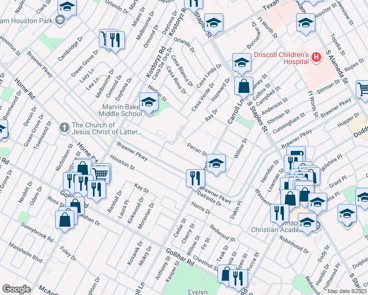 map of restaurants, bars, coffee shops, grocery stores, and more near 1405 Ray Drive in Corpus Christi