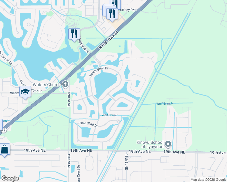 map of restaurants, bars, coffee shops, grocery stores, and more near 5444 Sandy Shell Drive in Apollo Beach