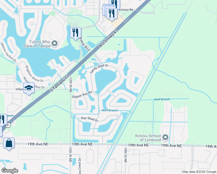 map of restaurants, bars, coffee shops, grocery stores, and more near 5447 Sandy Shell Drive in Apollo Beach