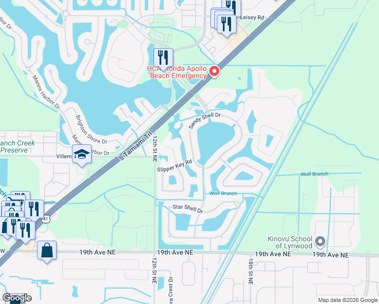 map of restaurants, bars, coffee shops, grocery stores, and more near 5318 Sandy Shell Drive in Apollo Beach
