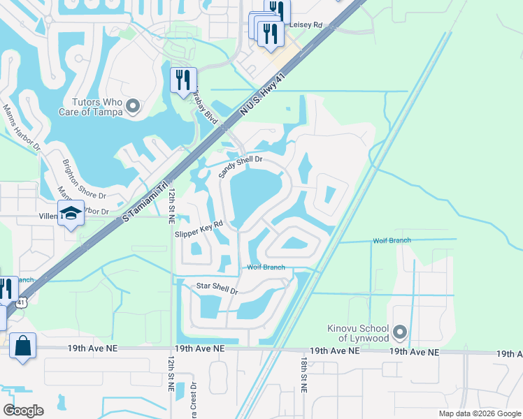 map of restaurants, bars, coffee shops, grocery stores, and more near 5447 Sandy Shell Drive in Apollo Beach