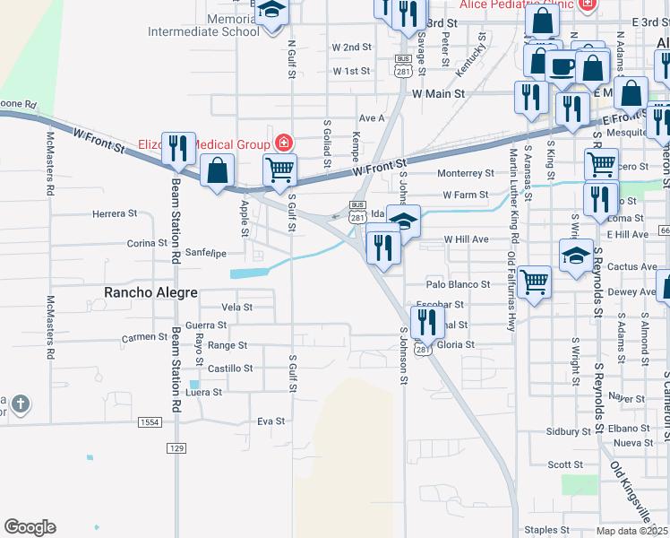 map of restaurants, bars, coffee shops, grocery stores, and more near in Alice