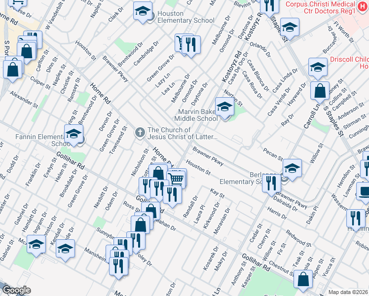 map of restaurants, bars, coffee shops, grocery stores, and more near in Corpus Christi