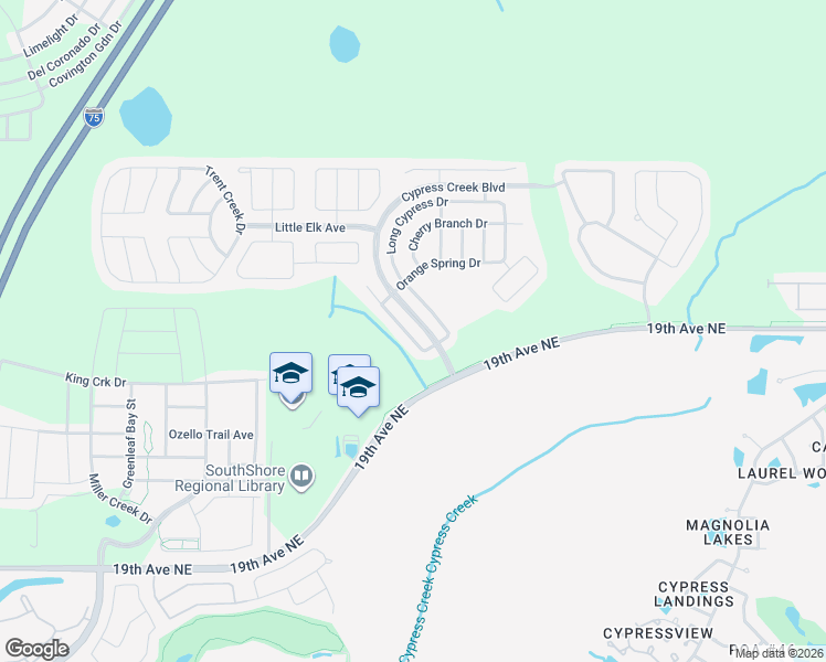 map of restaurants, bars, coffee shops, grocery stores, and more near 15526 Telford Spring Drive in Ruskin