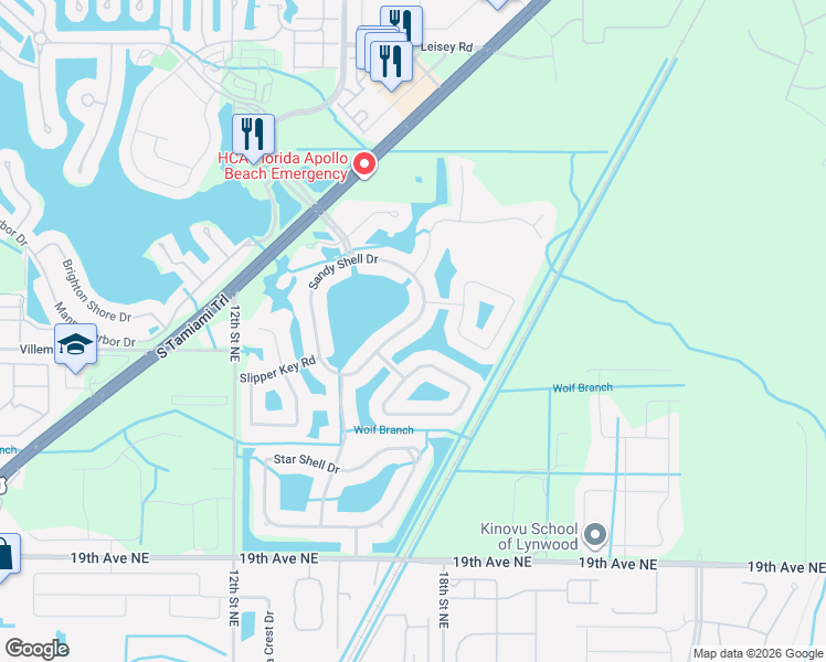 map of restaurants, bars, coffee shops, grocery stores, and more near 5438 Sandy Shell Drive in Apollo Beach