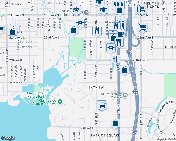 map of restaurants, bars, coffee shops, grocery stores, and more near 3750 28th Avenue South in St. Petersburg