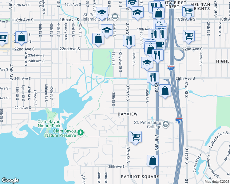 map of restaurants, bars, coffee shops, grocery stores, and more near 3750 28th Avenue South in St. Petersburg