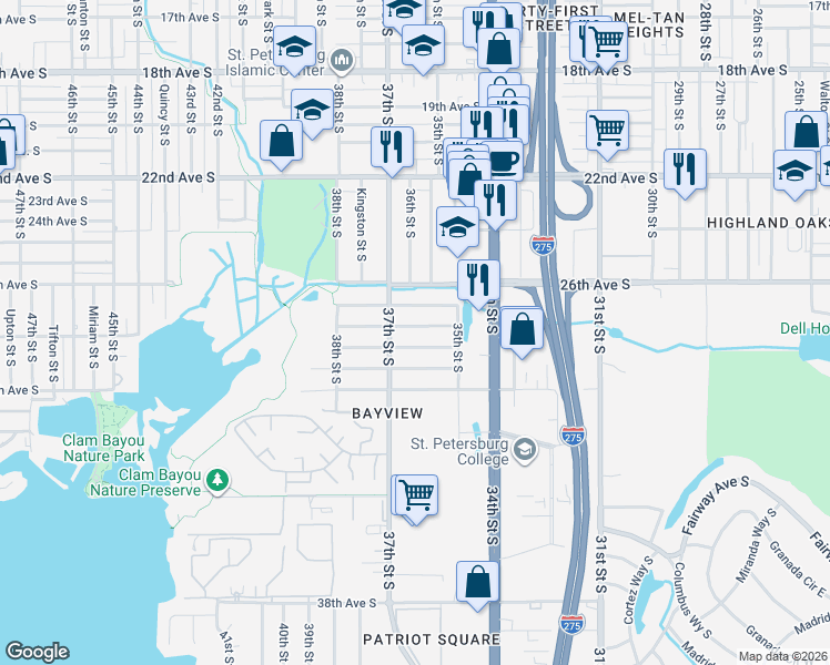 map of restaurants, bars, coffee shops, grocery stores, and more near 3698 28th Avenue South in St. Petersburg
