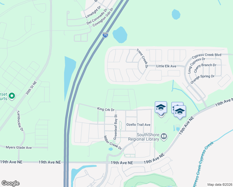 map of restaurants, bars, coffee shops, grocery stores, and more near Trent Creek Drive in Sun City Center