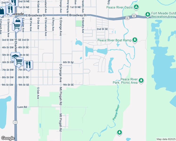 map of restaurants, bars, coffee shops, grocery stores, and more near 701 South Hendry Avenue in Fort Meade