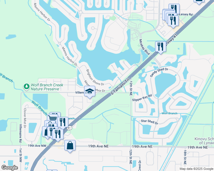 map of restaurants, bars, coffee shops, grocery stores, and more near 5210 Brighton Shore Drive in Apollo Beach