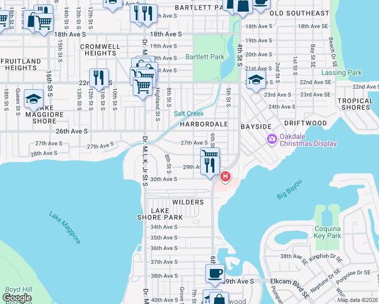 map of restaurants, bars, coffee shops, grocery stores, and more near 711 28th Avenue South in St. Petersburg