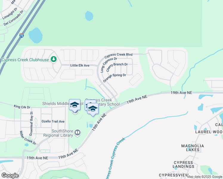 map of restaurants, bars, coffee shops, grocery stores, and more near 15527 Long Cypress Drive in Ruskin