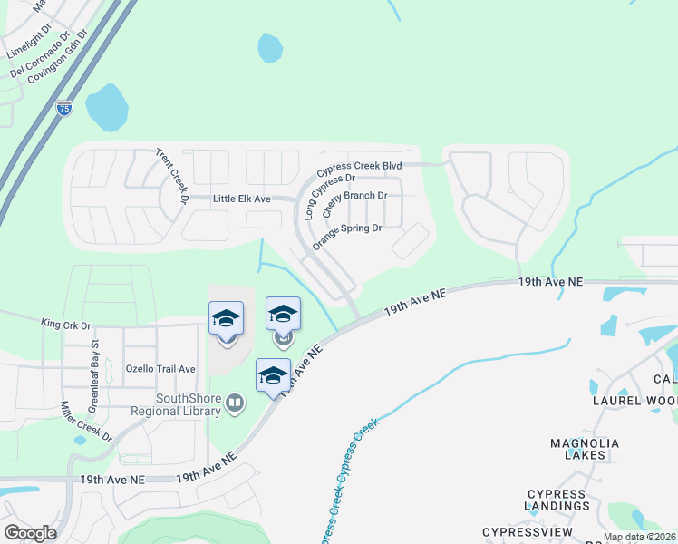 map of restaurants, bars, coffee shops, grocery stores, and more near 15527 Long Cypress Drive in Ruskin