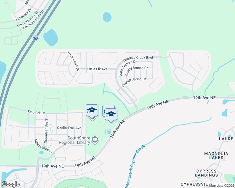 map of restaurants, bars, coffee shops, grocery stores, and more near 15414 Telford Spring Drive in Ruskin
