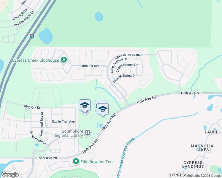map of restaurants, bars, coffee shops, grocery stores, and more near 15509 Telford Spring Drive in Sun City Center