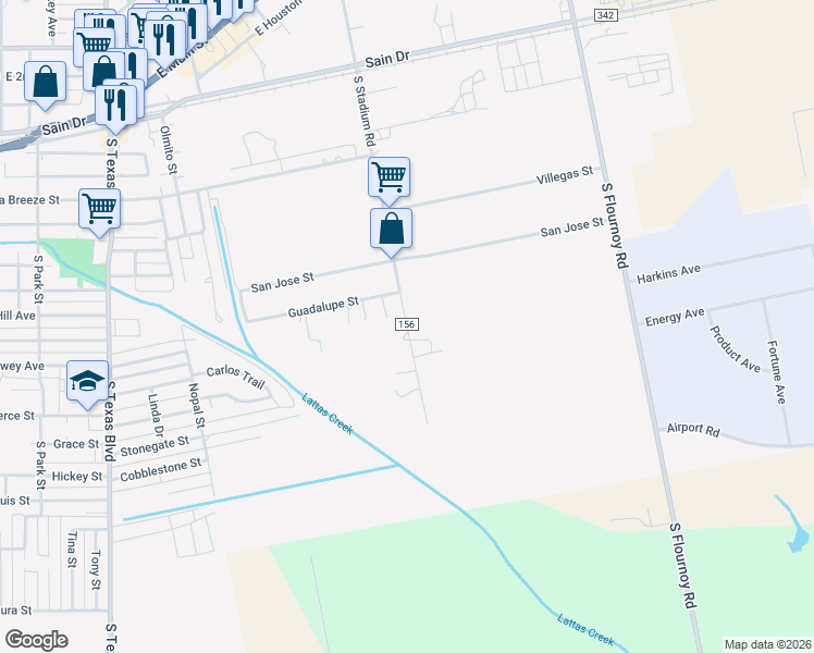 map of restaurants, bars, coffee shops, grocery stores, and more near 1116 South Stadium Road in Alice