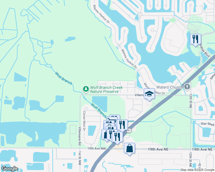 map of restaurants, bars, coffee shops, grocery stores, and more near 719 Winterside Dr in Apollo Beach