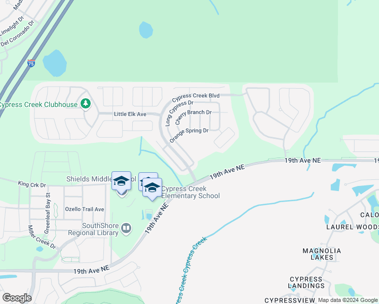 map of restaurants, bars, coffee shops, grocery stores, and more near 15528 Long Cypress Drive in Ruskin