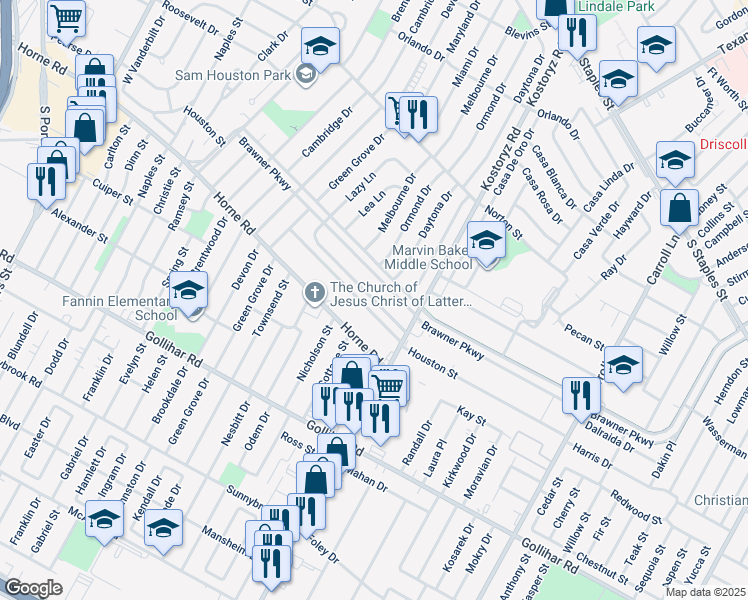 map of restaurants, bars, coffee shops, grocery stores, and more near 3102 Westgard Street in Corpus Christi