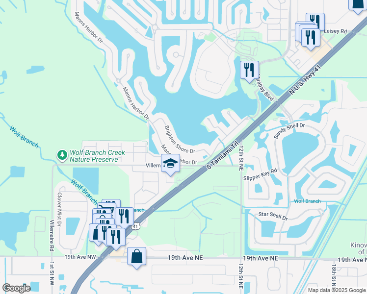 map of restaurants, bars, coffee shops, grocery stores, and more near 5225 Brighton Shore Drive in Apollo Beach