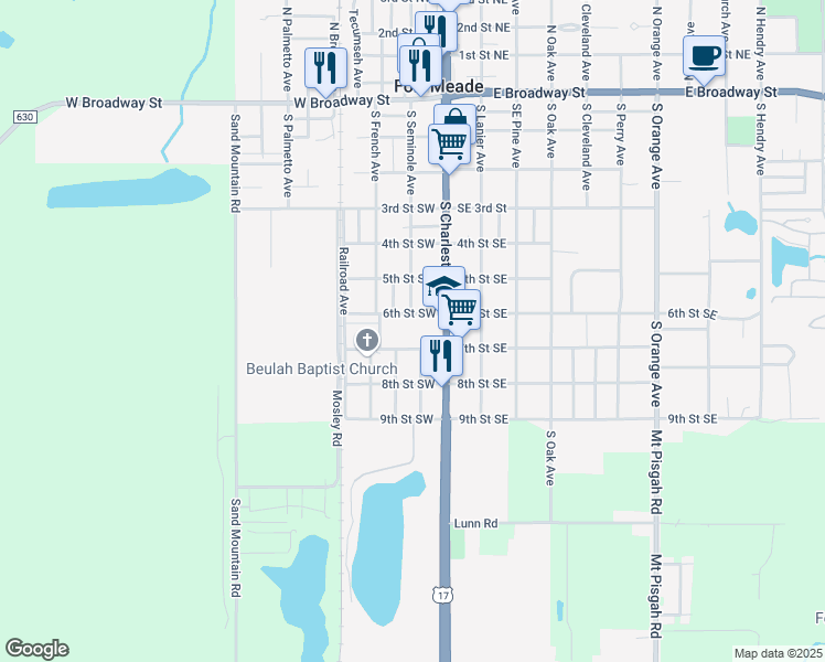 map of restaurants, bars, coffee shops, grocery stores, and more near 610 South Charleston Avenue in Fort Meade