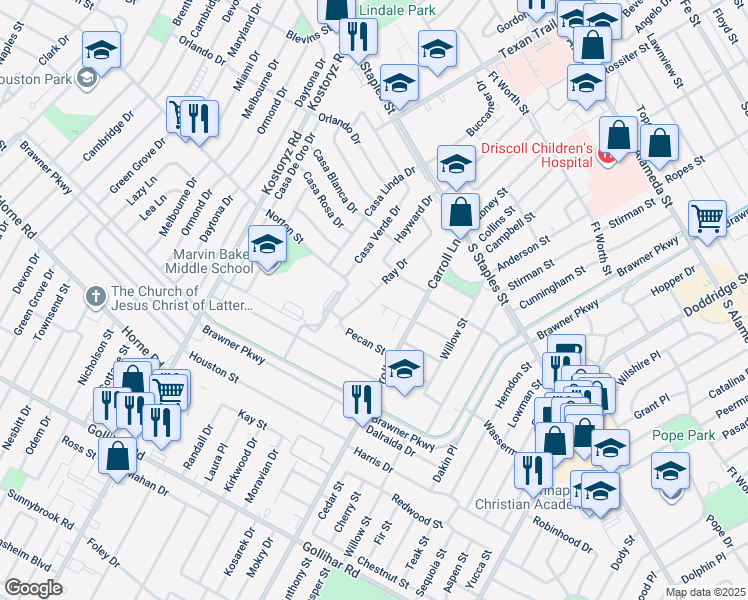 map of restaurants, bars, coffee shops, grocery stores, and more near 1329 Ray Dr in Corpus Christi