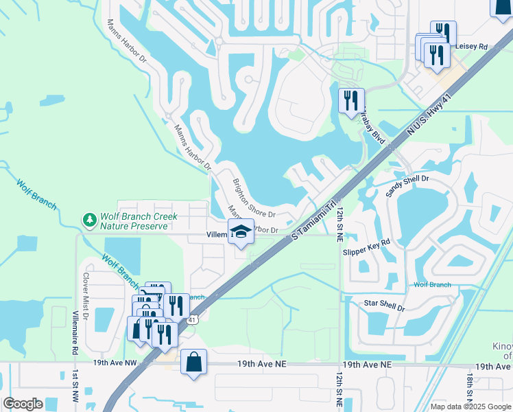 map of restaurants, bars, coffee shops, grocery stores, and more near 5225 Brighton Shore Drive in Apollo Beach