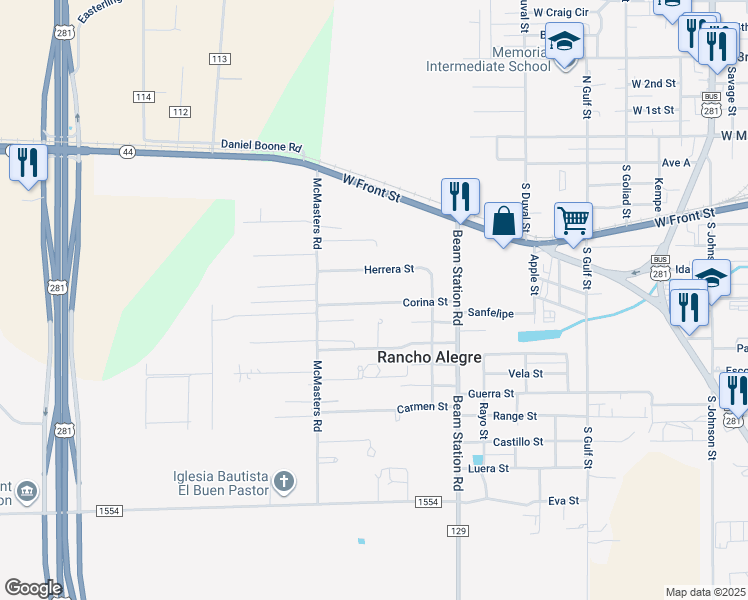 map of restaurants, bars, coffee shops, grocery stores, and more near 1703 Corina Street in Alice