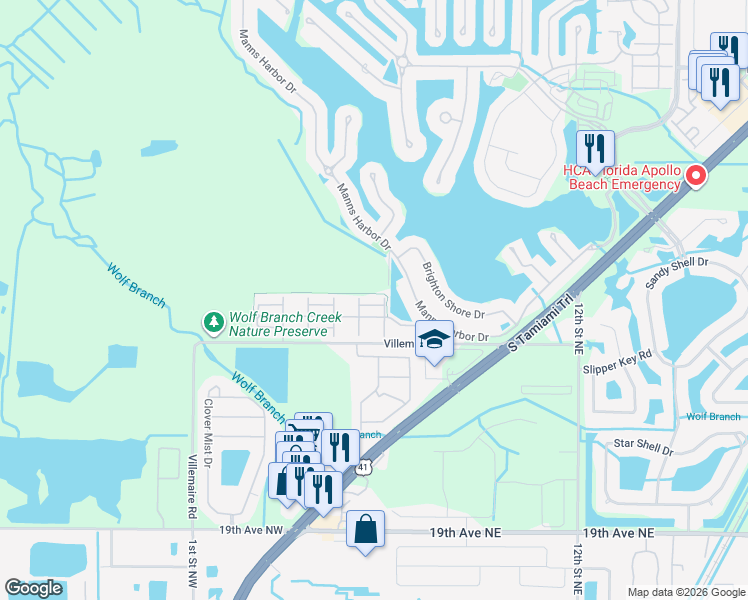 map of restaurants, bars, coffee shops, grocery stores, and more near 409 Winterside Dr in Apollo Beach