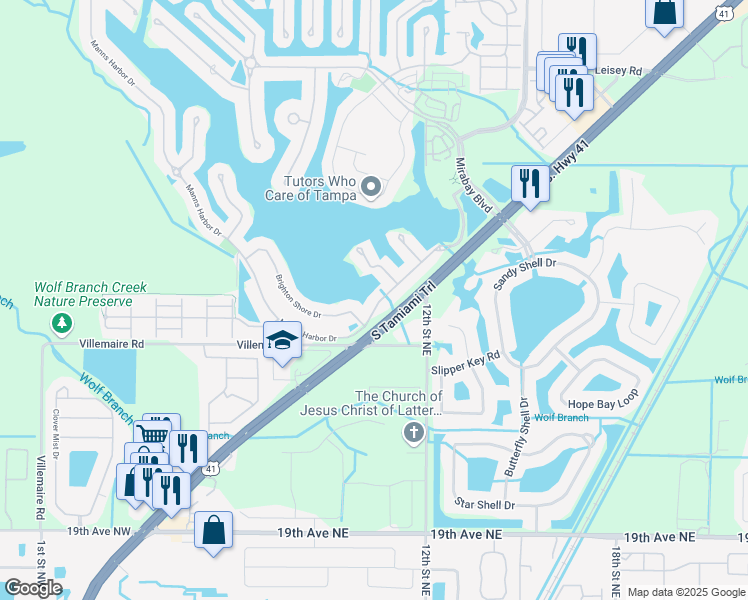 map of restaurants, bars, coffee shops, grocery stores, and more near 429 Manns Harbour Drive in Apollo Beach