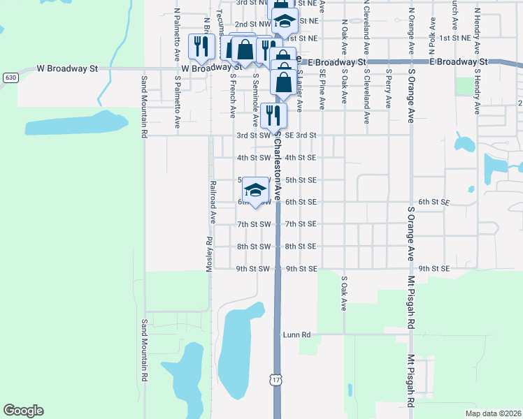 map of restaurants, bars, coffee shops, grocery stores, and more near 610 South Charleston Avenue in Fort Meade