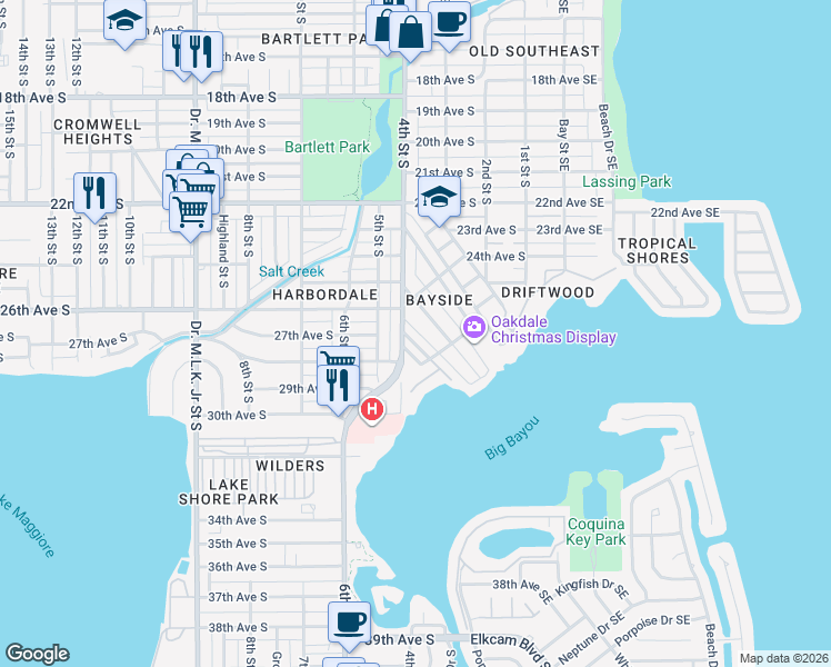 map of restaurants, bars, coffee shops, grocery stores, and more near 2720 Edwards Avenue South in St. Petersburg