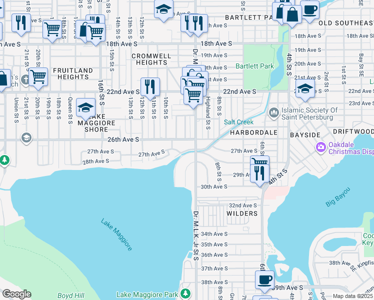 map of restaurants, bars, coffee shops, grocery stores, and more near 901 28th Avenue South in St. Petersburg