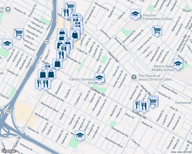 map of restaurants, bars, coffee shops, grocery stores, and more near 4410 Spring Street in Corpus Christi