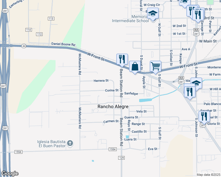 map of restaurants, bars, coffee shops, grocery stores, and more near 1523 Corina Street in Alice