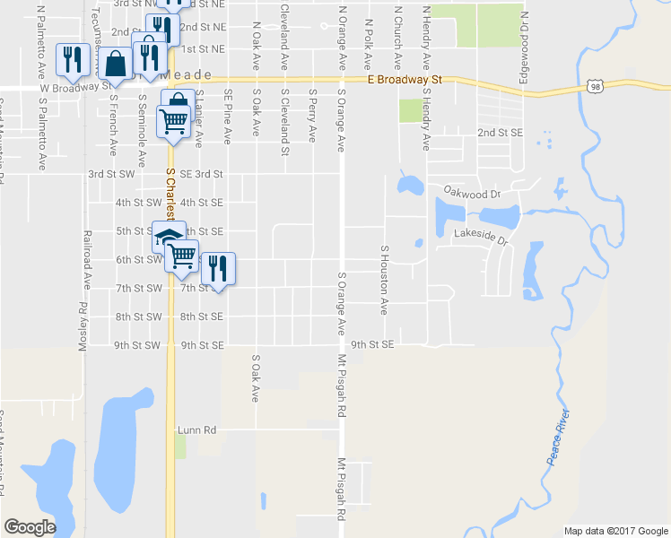 map of restaurants, bars, coffee shops, grocery stores, and more near 630 South Orange Avenue in Fort Meade