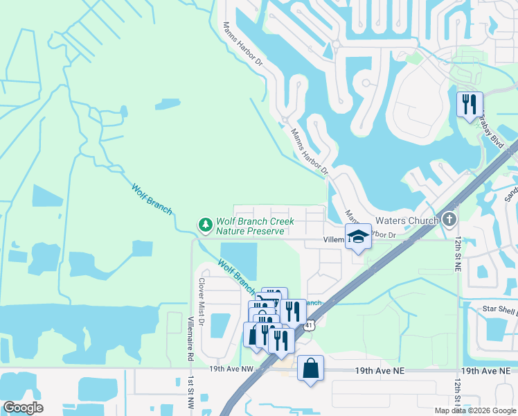 map of restaurants, bars, coffee shops, grocery stores, and more near 719 Winterside Drive in Apollo Beach